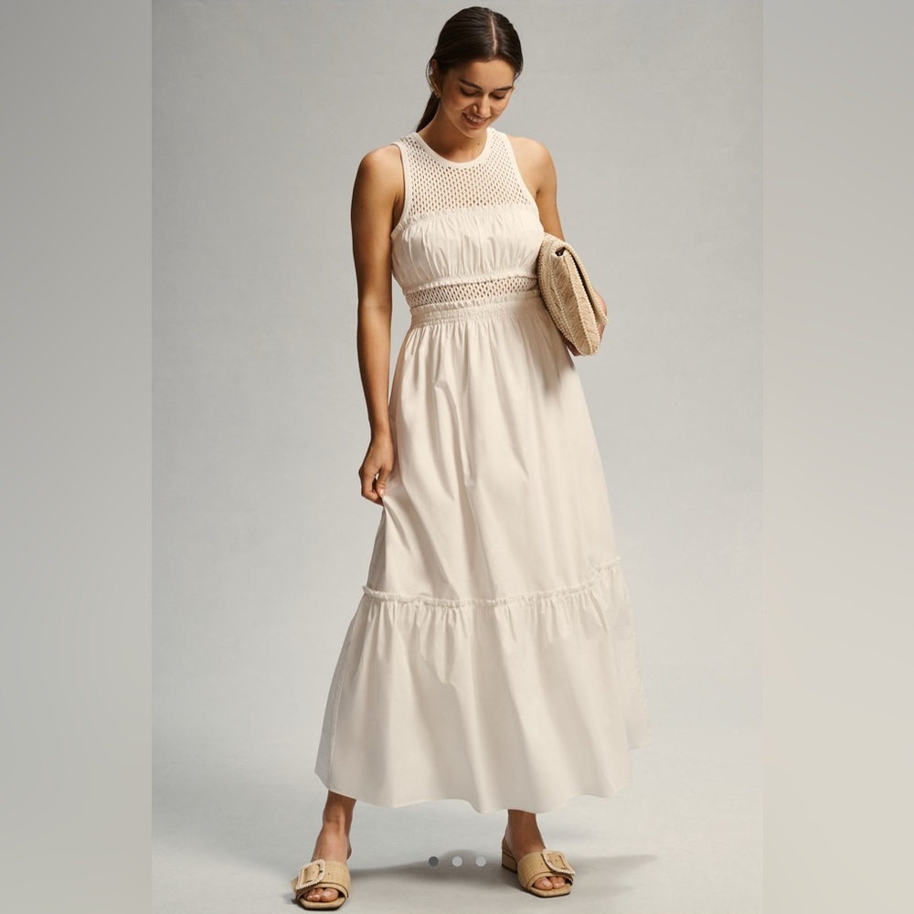 Anthropologie White Tiered Maxi Dress NWT